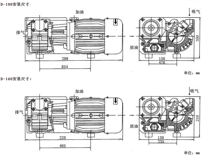 XD型旋片式真空泵安裝尺寸圖
