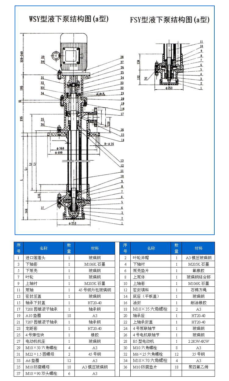 FSY型、WSY型立式玻璃鋼液下泵安裝尺寸圖