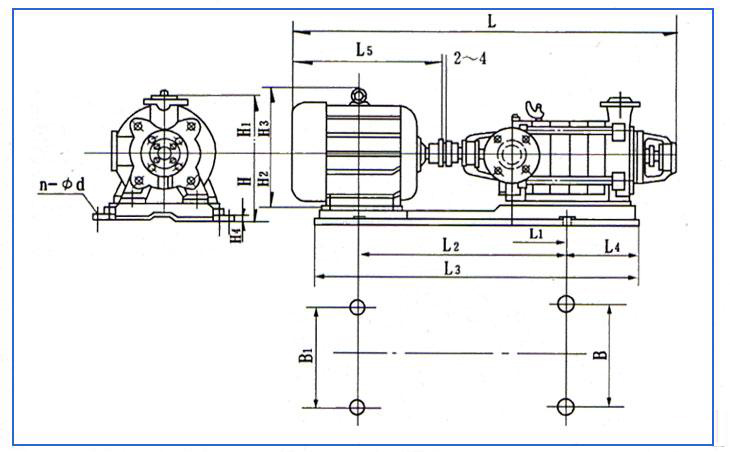 D、DG型臥式多級離心泵安裝結(jié)構圖